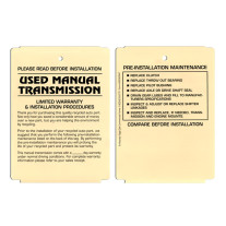Maintenance Pre-Installation & Warranty Tags - Manual Transmission