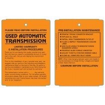 Maintenance Pre-Installation & Warranty Tags - Auto Transmission