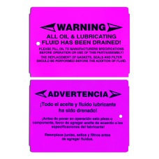 -No Oil Warning Tags - Weatherproof