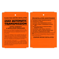 Maintenance Pre-Installation & Warranty Tags - Auto Transmission