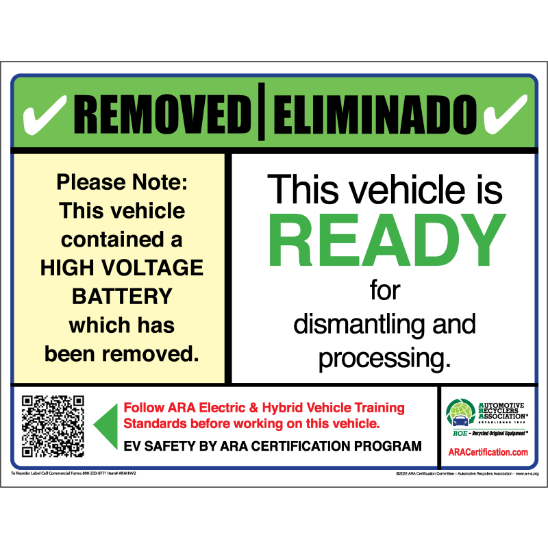 EV SAFETY BY ARA CERTIFICATION LABELS